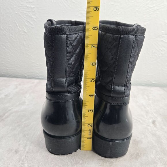Tommy Hilfiger Rain Boots Black Quilted Outdoor Rubber Winter Ankle Booties Sz 8 - Picture 4 of 12